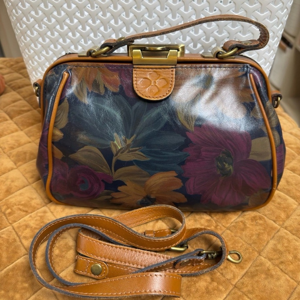 Patricia Nash Floral Leather Gracchi Satchel w/ Crossbody Strap